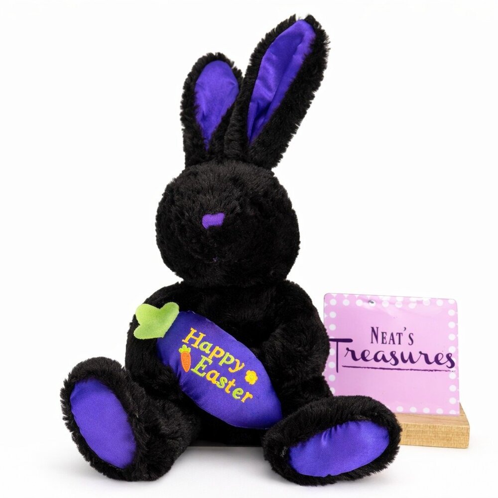 Walmart Dream HAPPY EASTER BLACK BUNNY Rabbit Purple Ears Nose 16" Animal Plush